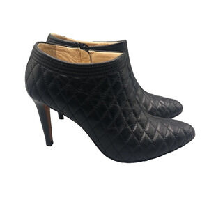 Anne Klein Boots Womens 7.5 Vero Cuoio Ankle Heel Black Quilted Leather High Zip
